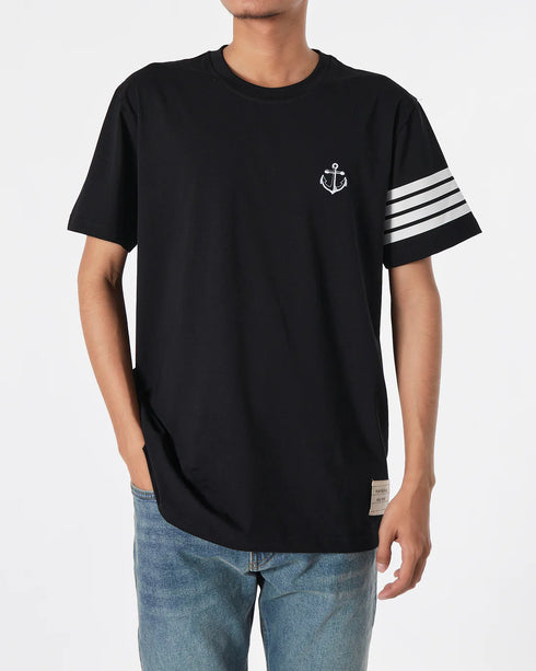 THOM BROWNE NEW YORK ANCHOR EMBROIDERED T-SHIRT - BLACK
